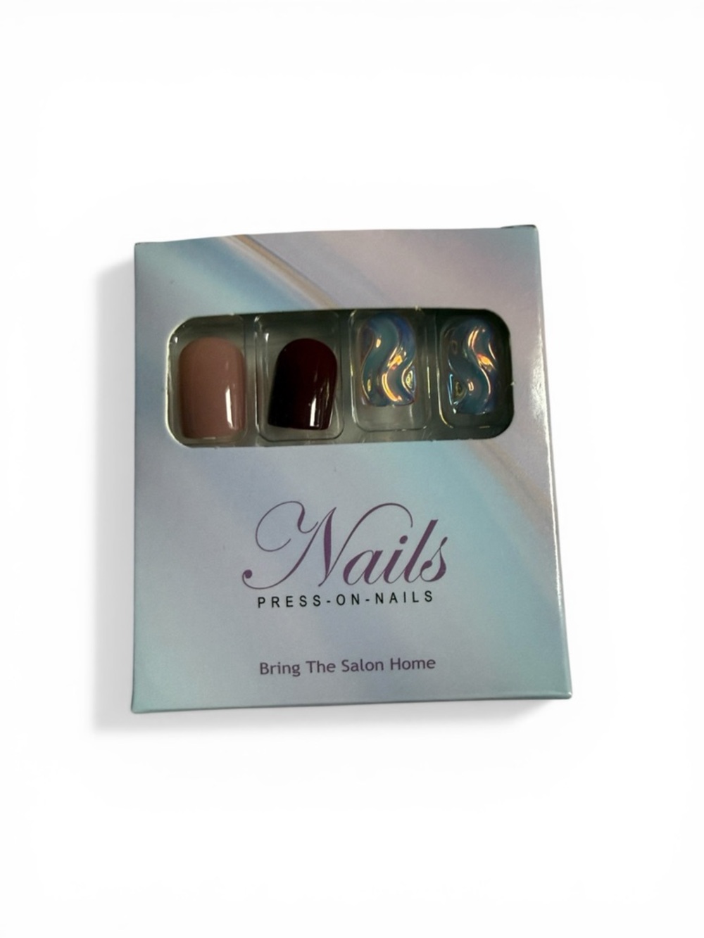 Unbranded Press-On Nail Set with Neutral, Burgundy, and Iridescent Nails New